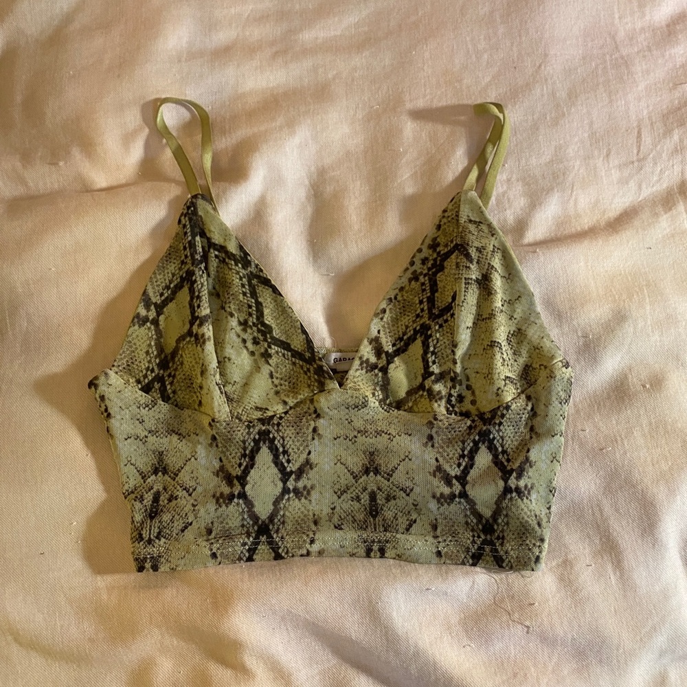 Garage snakeskin and neon green crop top